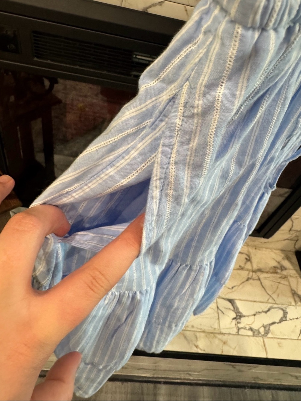 Adelyn Rae Light Blue & White Striped Ruffle Wrap Mini Dress - Picture 6 of 7